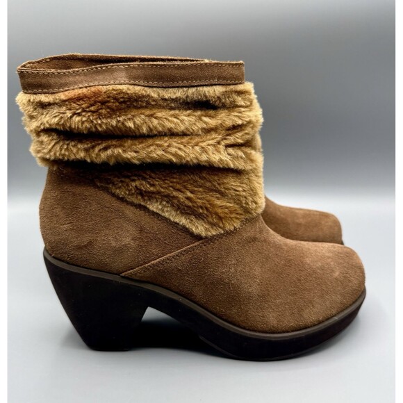 Skechers Leather Boots Womens Faux Fur Platform Ankle Bootie Brown Size 8.5 - Picture 2 of 11